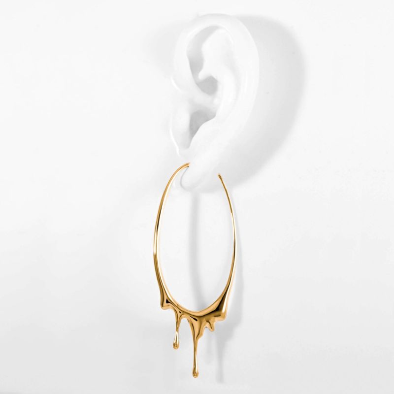 Dripping Oval L Gold Vermeil Hoop Earrings image