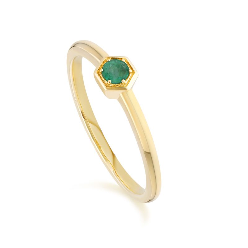 Honeycomb Emerald Solitaire Ring In Gold image