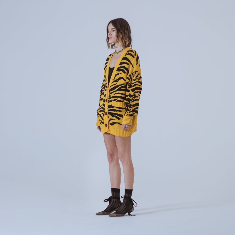 Georgia Yellow/Black Tiger-Jacquard Long Cardigan image