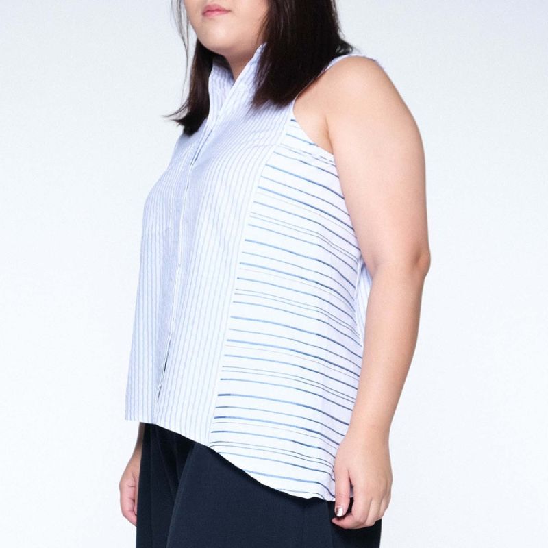 Brigante Stripe Panel Sleeveless Button-Down Top image