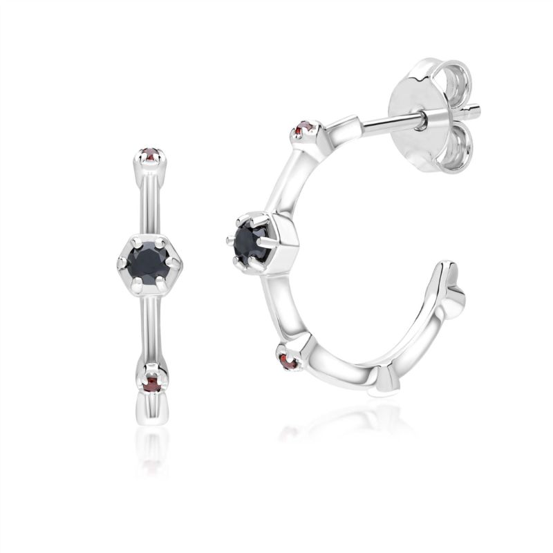 Modern Glam Spinel & Garnet Sterling Silver Mini Hoop Earrings image