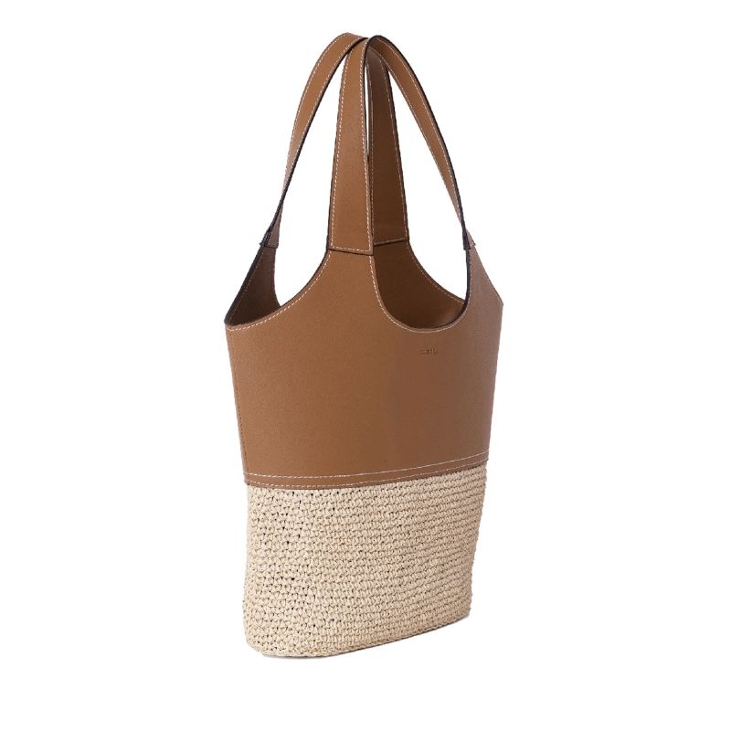 Vegan Bio-Leather & Handwoven Raffia Shoulder Bag Tan image