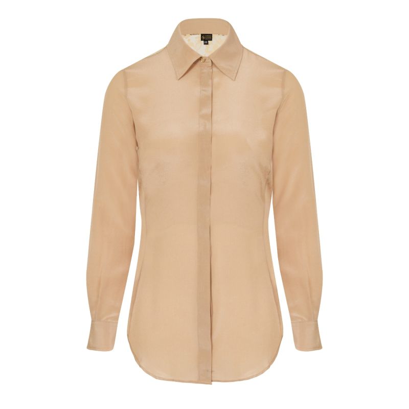 Beige Fitted Silk Shirt image