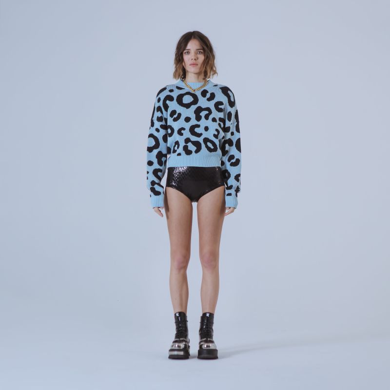 Denver Light Blue/Black Leopard-Jacquard Jumper image