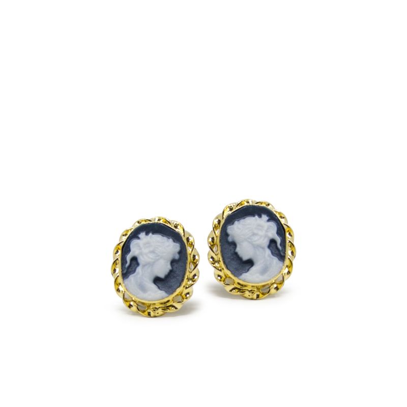 Gold-Plated Black Mini Cameo Stud Earrings image