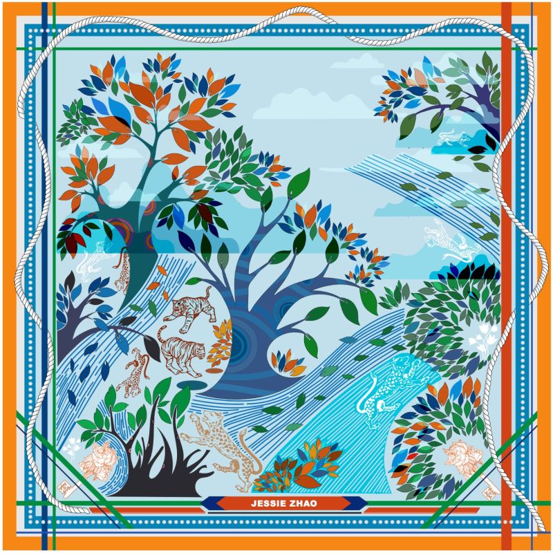 Silk Scarf In Blue With Animals image