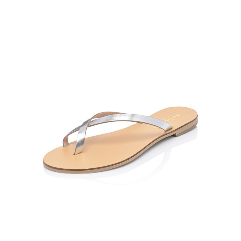 Aphaea Silver/Nude Handcrafted Leather Flip Flop Sandal For Women Dressy Thong Sandals For Women With Casual Summer Vibe image