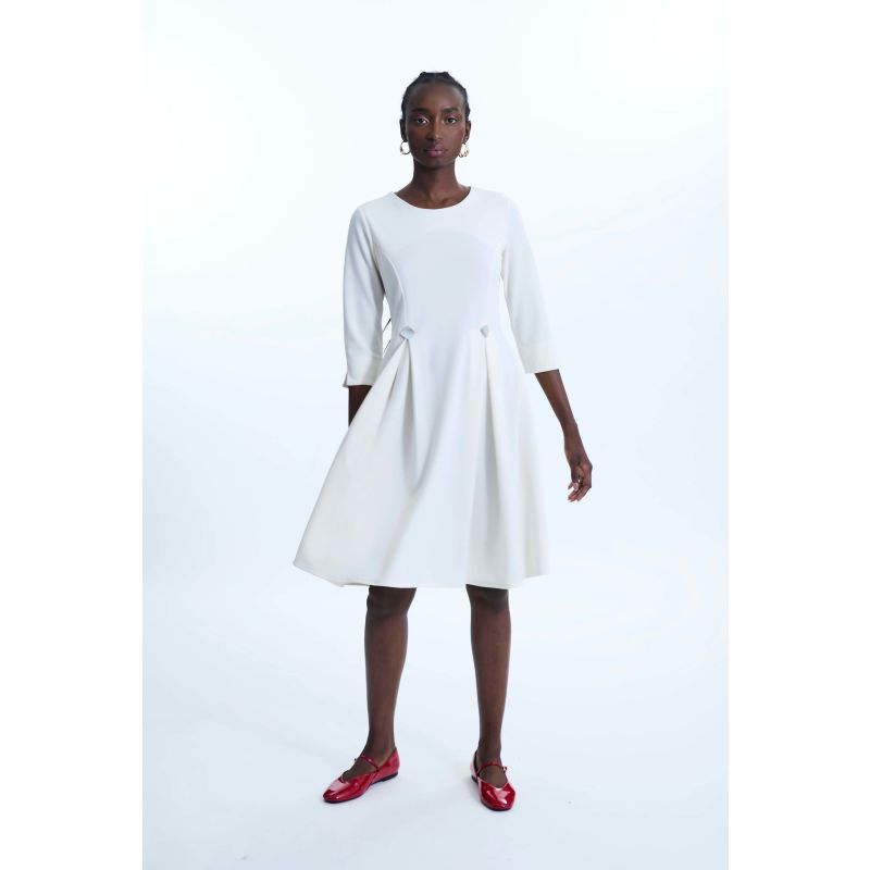 Pin Tuck Button Midi Dress Cream image