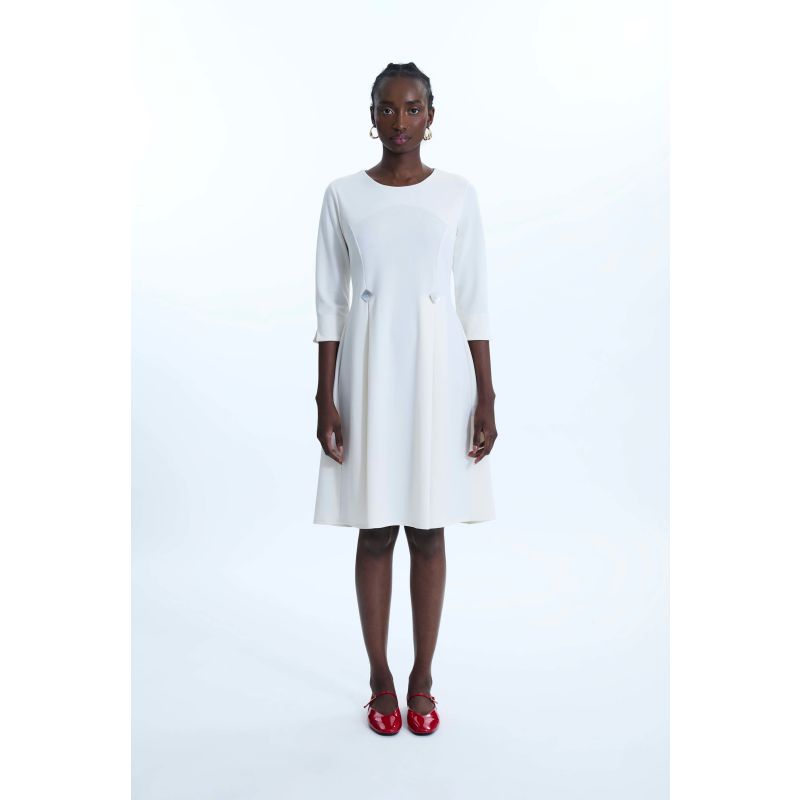 Pin Tuck Button Midi Dress Cream image