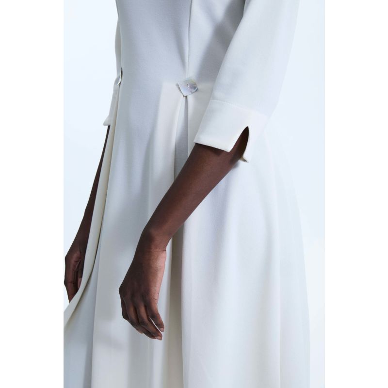 Pin Tuck Button Midi Dress Cream image