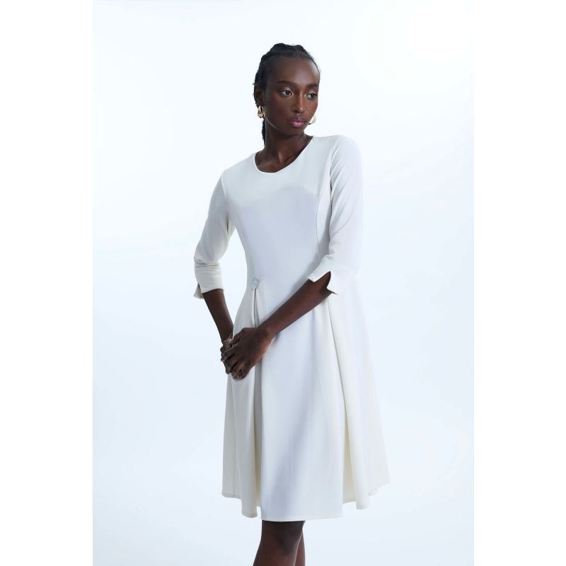 Pin Tuck Button Midi Dress Cream image