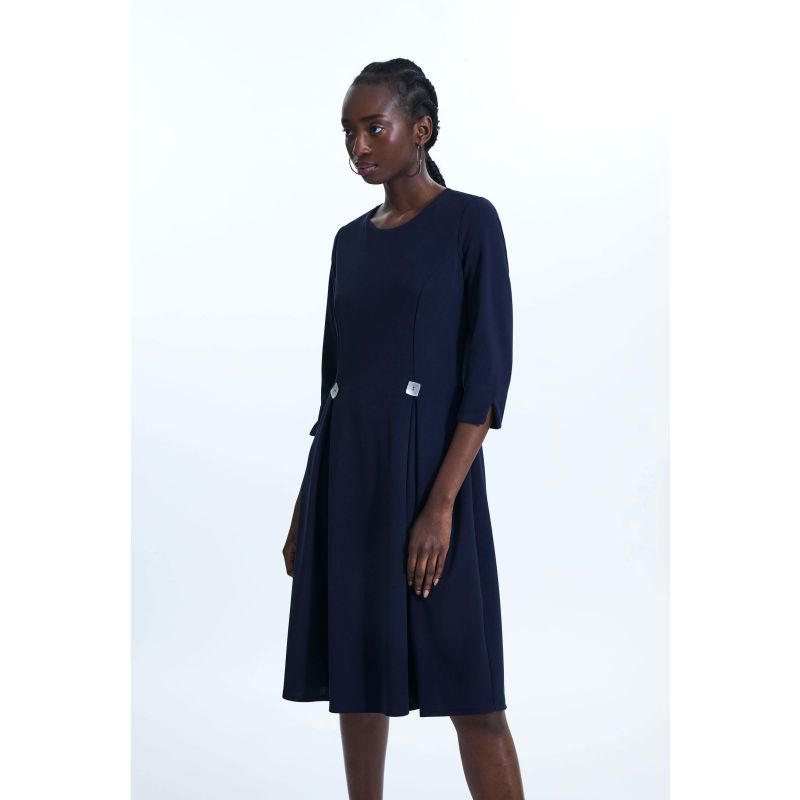 Pin Tuck Button Midi Dress Navy image