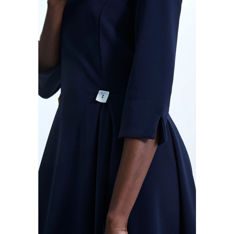 Pin Tuck Button Midi Dress Navy image