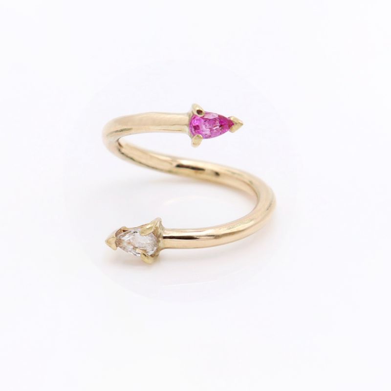 Pink And White Sapphire Gold Toi Et Moi Wrap Ring image