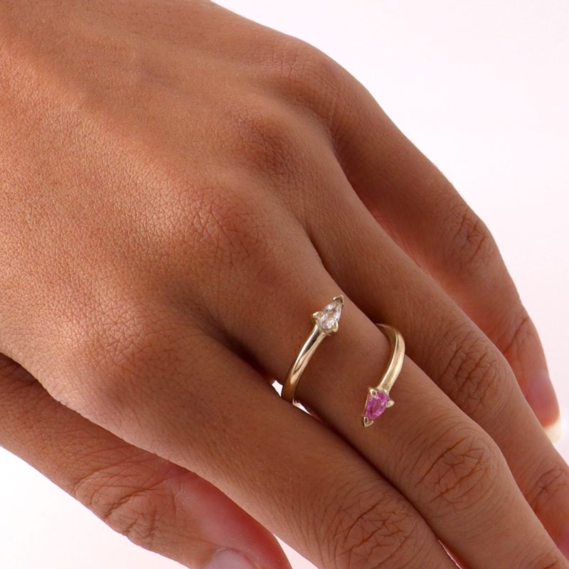 Pink And White Sapphire Gold Toi Et Moi Wrap Ring image