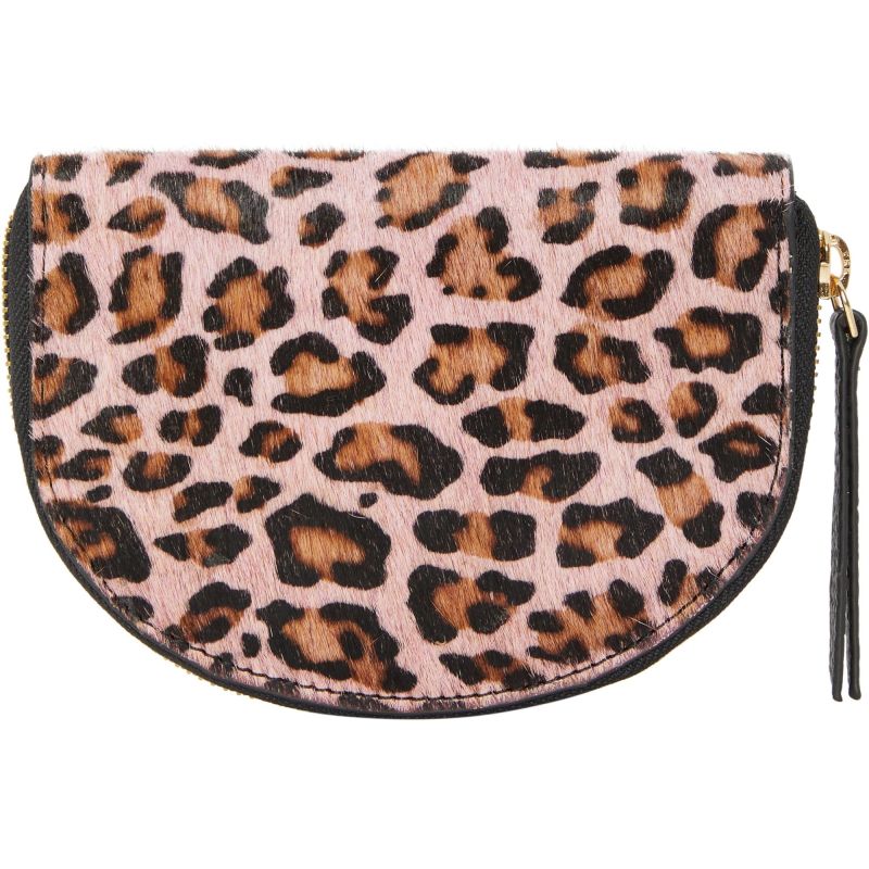 Pink Animal Print Leather Zip Around Half Moon Purse image