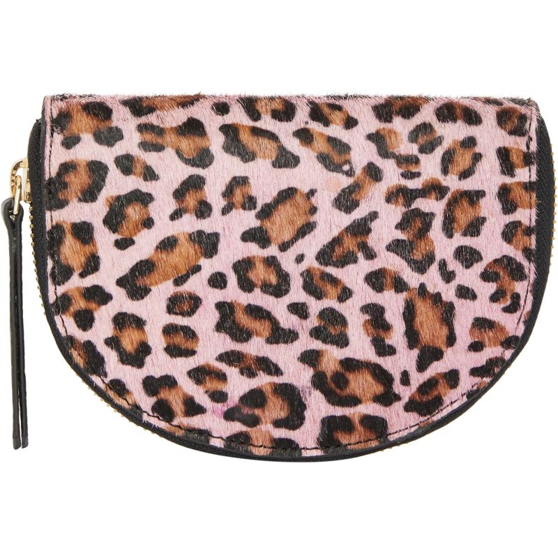 Pink Animal Print Leather Zip Around Half Moon Purse image