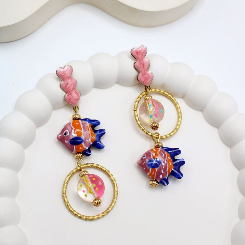 Pink, Blue & Orange Fish Earrings image