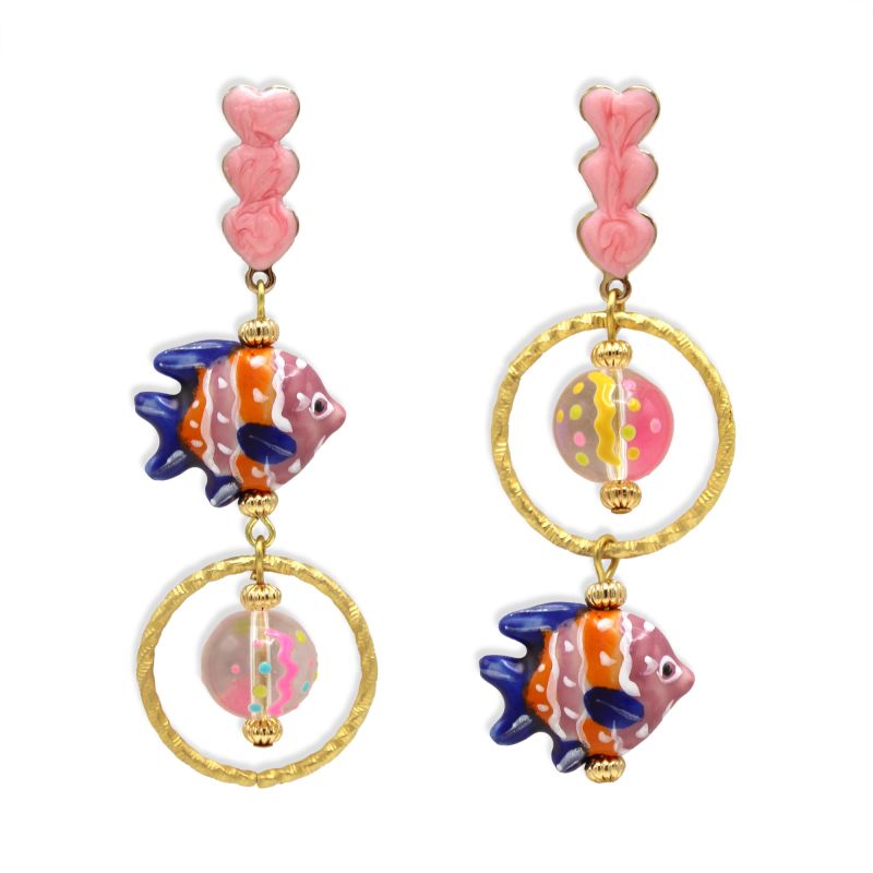 Pink, Blue & Orange Fish Earrings image