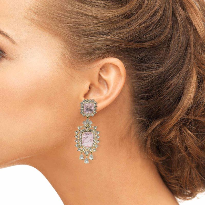 Pink Diamond Crystal Drop Clip-On Earrings image