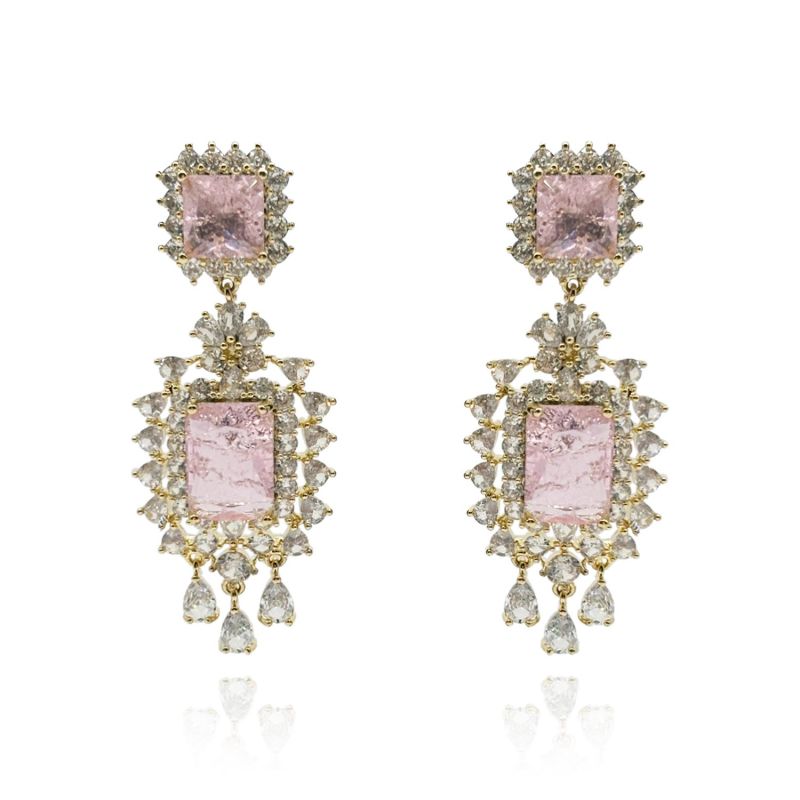 Pink Diamond Crystal Drop Clip-On Earrings image