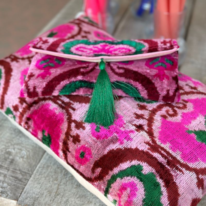 Pink & Emerald Green Ikat Clutch image