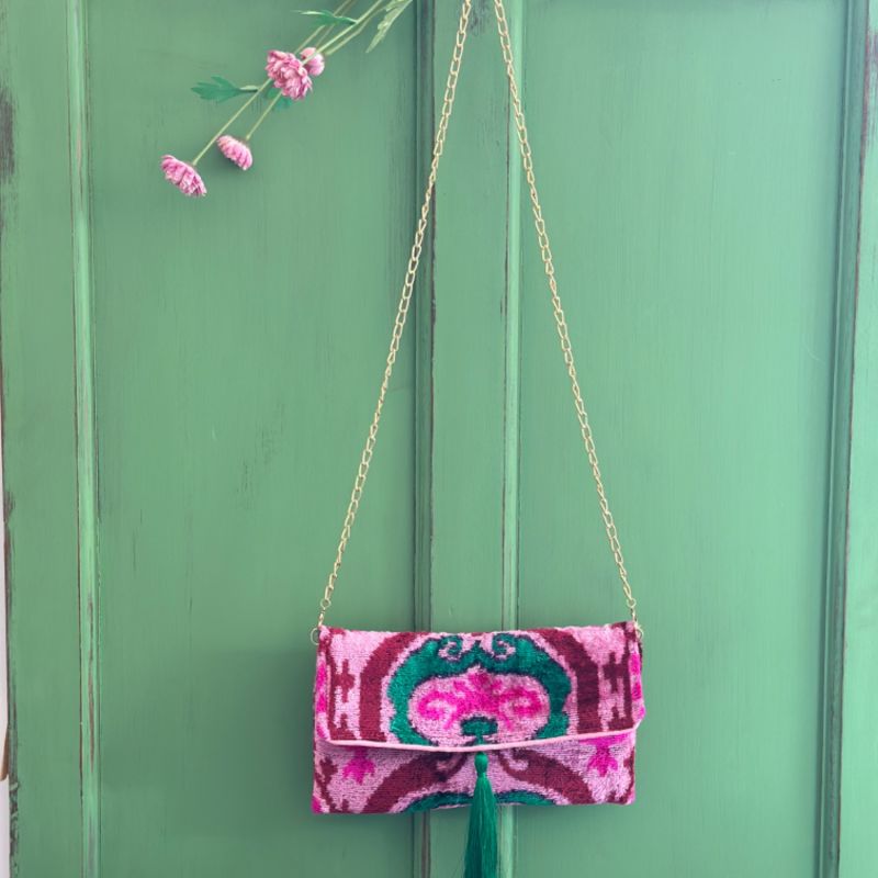 Pink & Emerald Green Ikat Clutch image