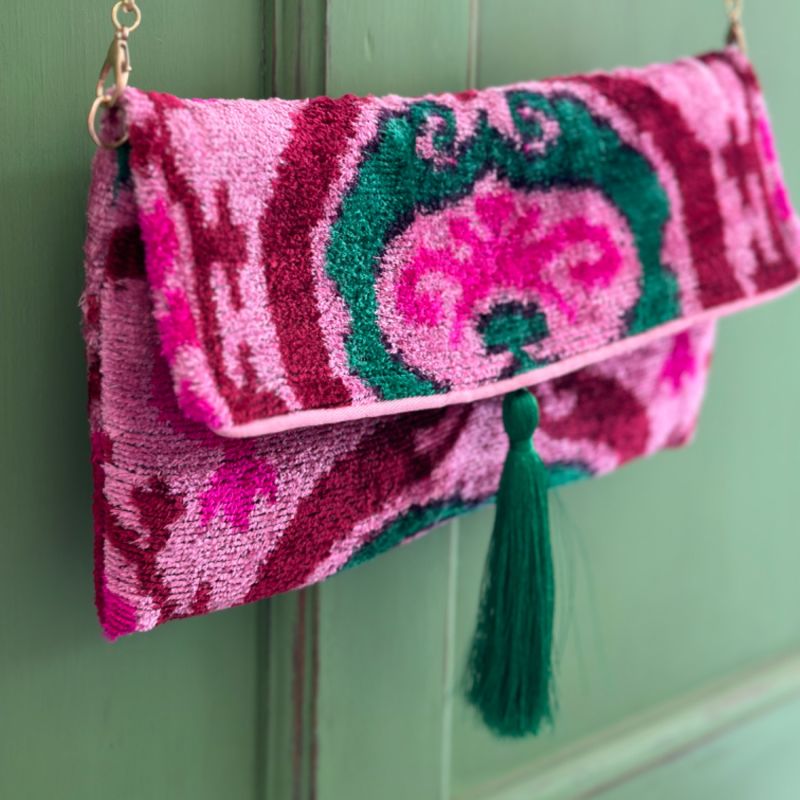 Pink & Emerald Green Ikat Clutch image