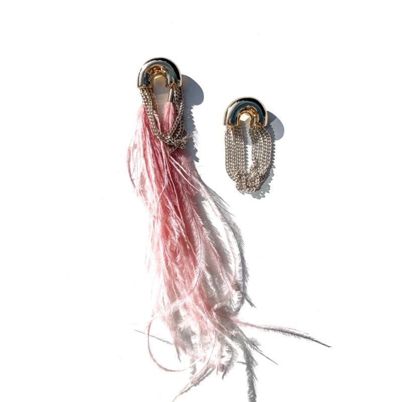 Pink Feather Chain Mismatch Earrings image