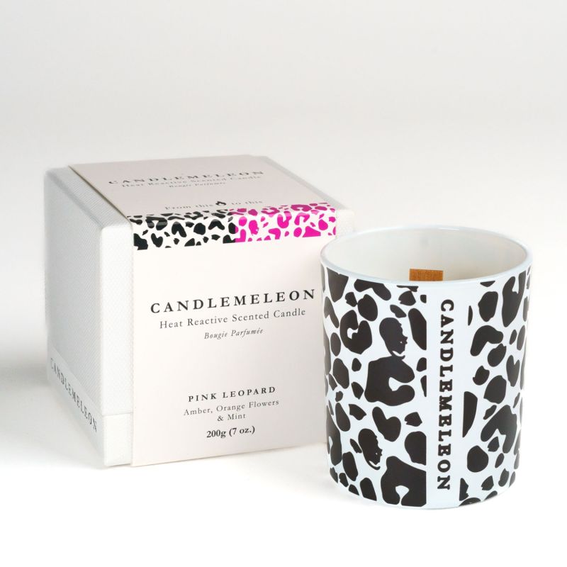 Pink Leopard Soy Wax Wood Wick Candle - Amber, Orange Flowers & Mint 200G image