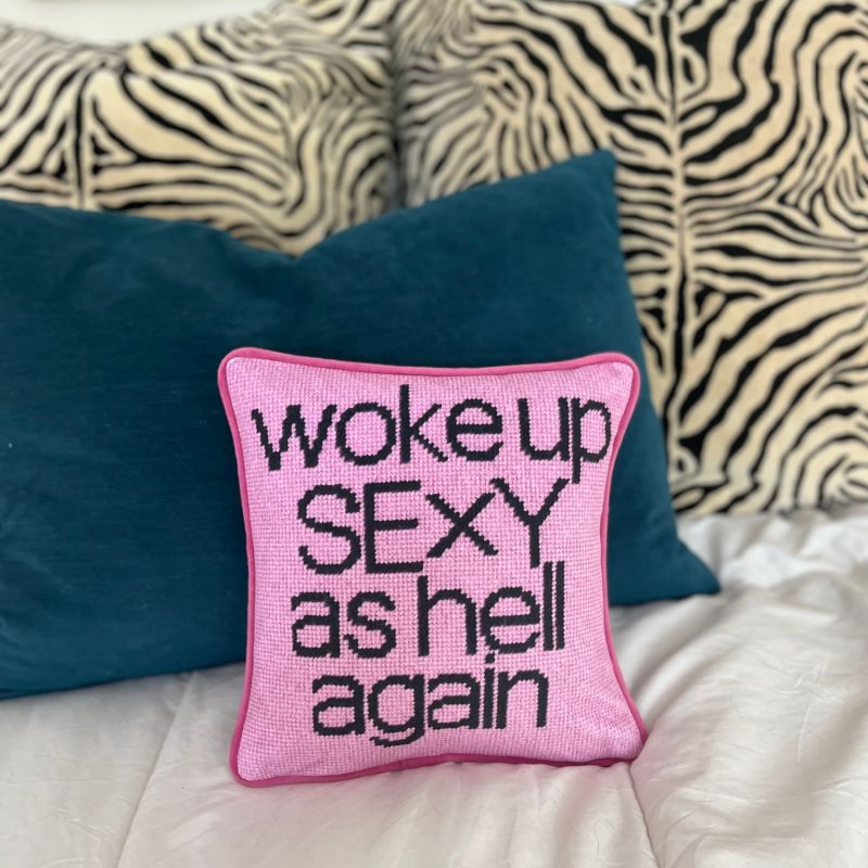 Pink On Pink Velvet "Woke Up Sexy As Hell Again" Feather Down Pillow image