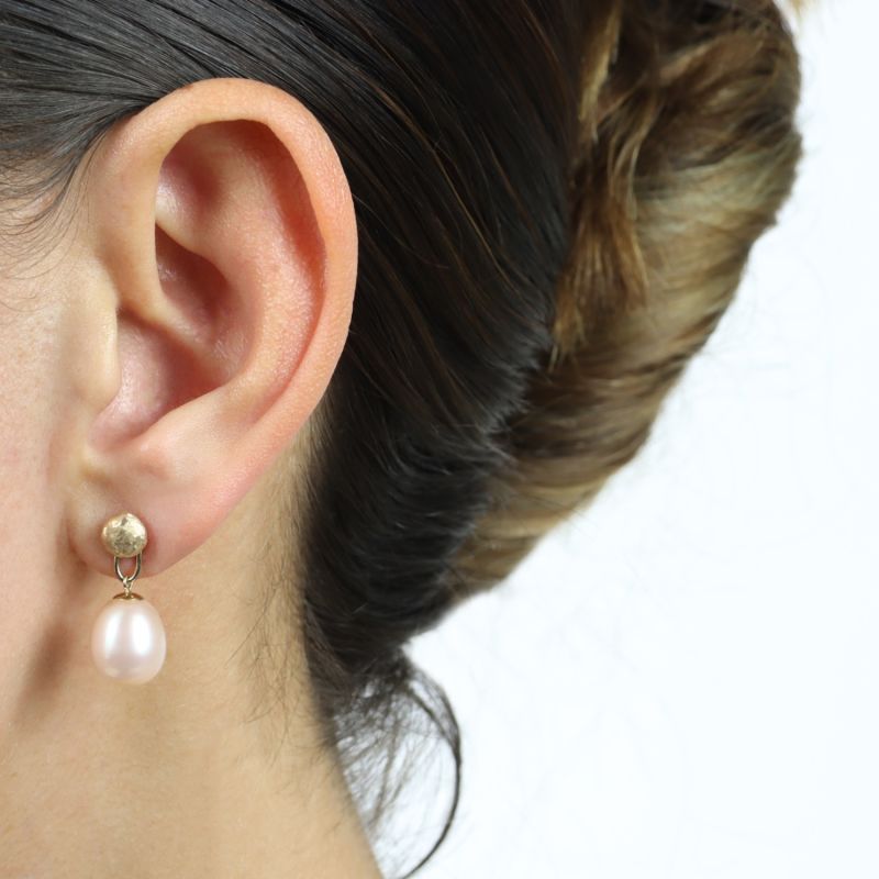 Pink Pearl Drop Detachable Gold Earrings image