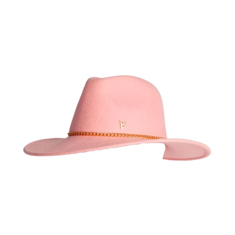 Pink Wool Felt Trilby With Logo And Gold Chain Trim image