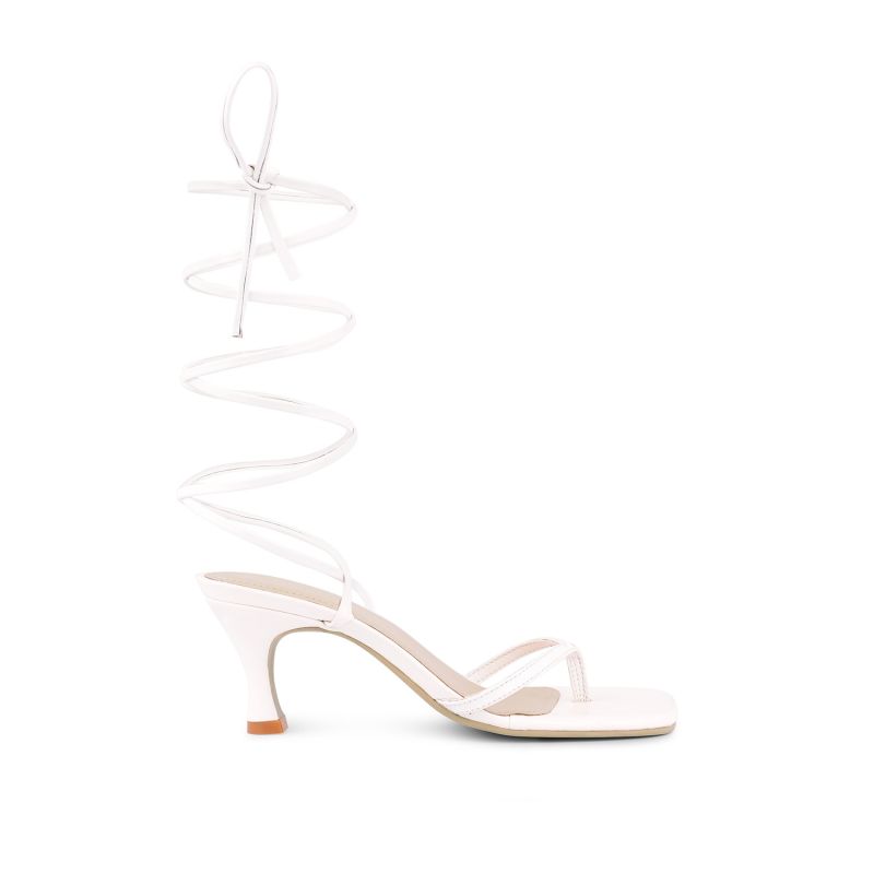 Dorita White Kitten Heel Lace Up Sandal image