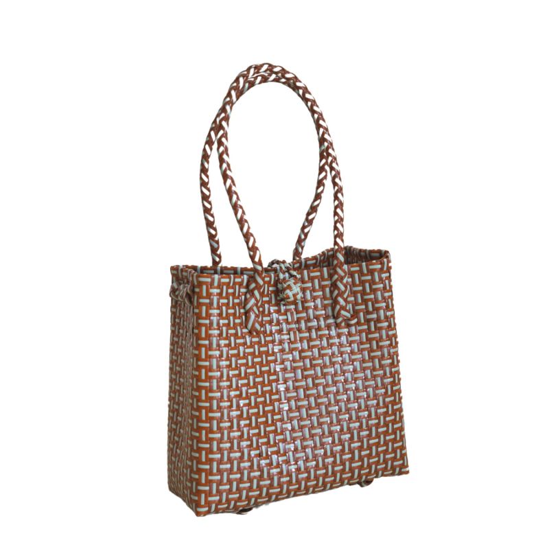 Britney Recycled Plastic Woven Tote Mini – Brown image