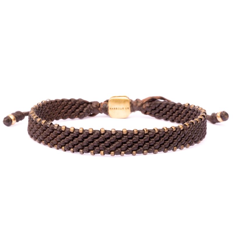 Men Wide Brown Rope & Bronze Wristband - Brown image