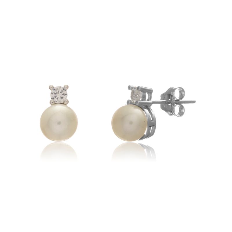 Harcourt White Pearl & Cubic Zirconia Sterling Silver Round Drop Earrings image