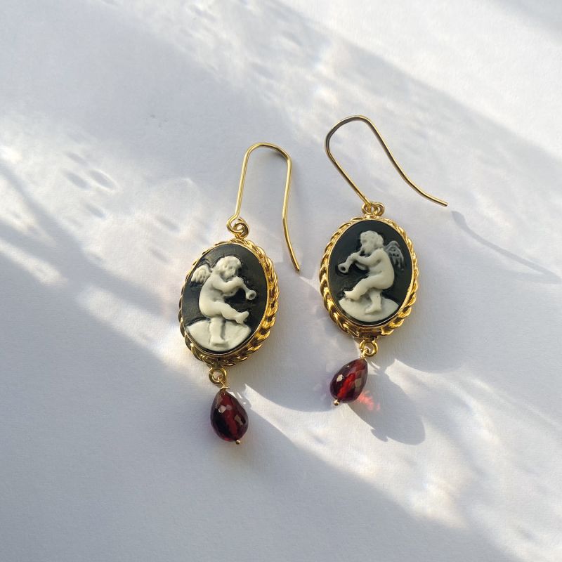 Playing Angels Cameo And Garnet Earrings image