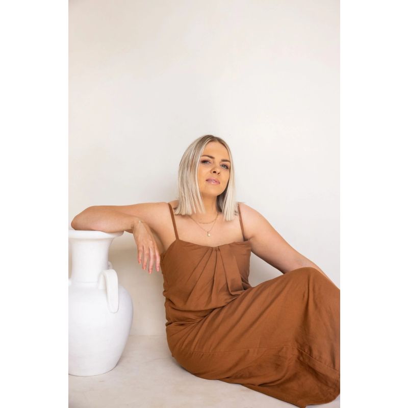 Pleated Linen Bra Dress Copper image