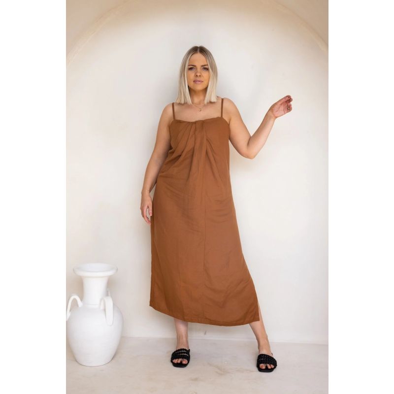 Pleated Linen Bra Dress Copper image