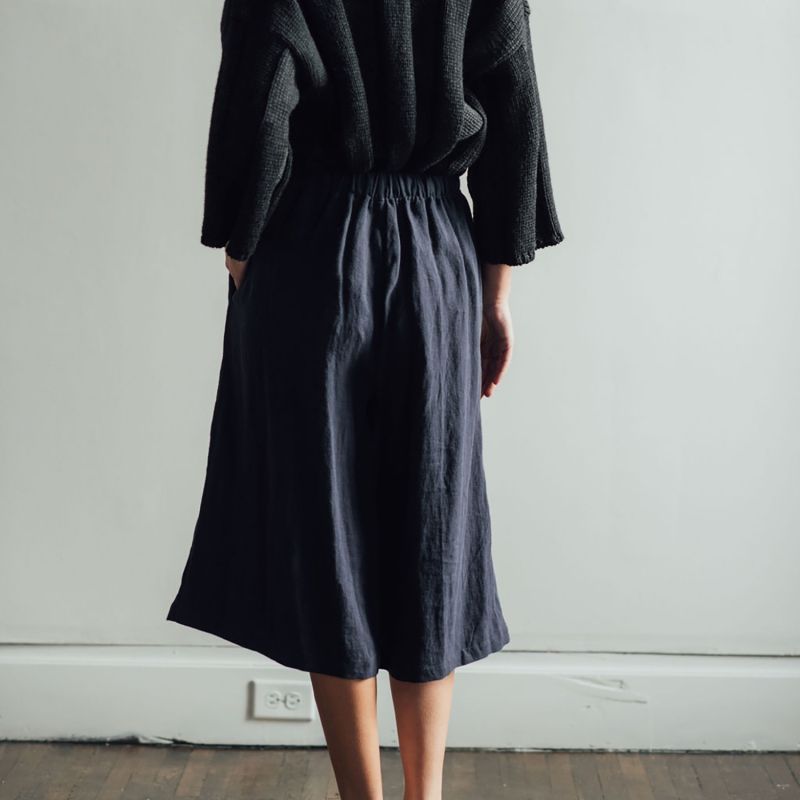 Pleated Linen Culottes - Black image