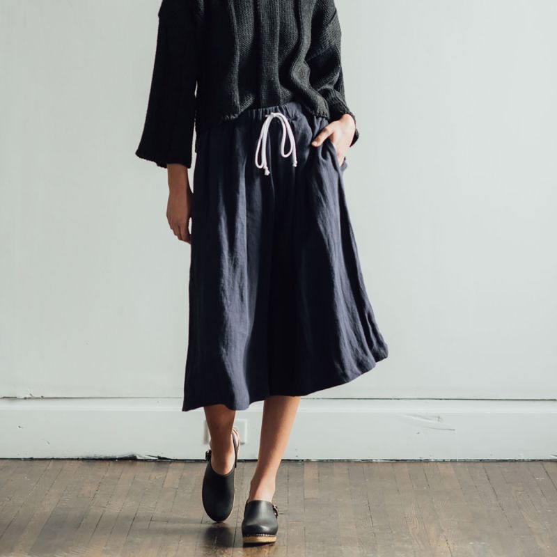 Pleated Linen Culottes - Black image