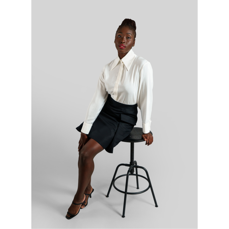 Pleated Silk-Blend Flared Skirt/Black image