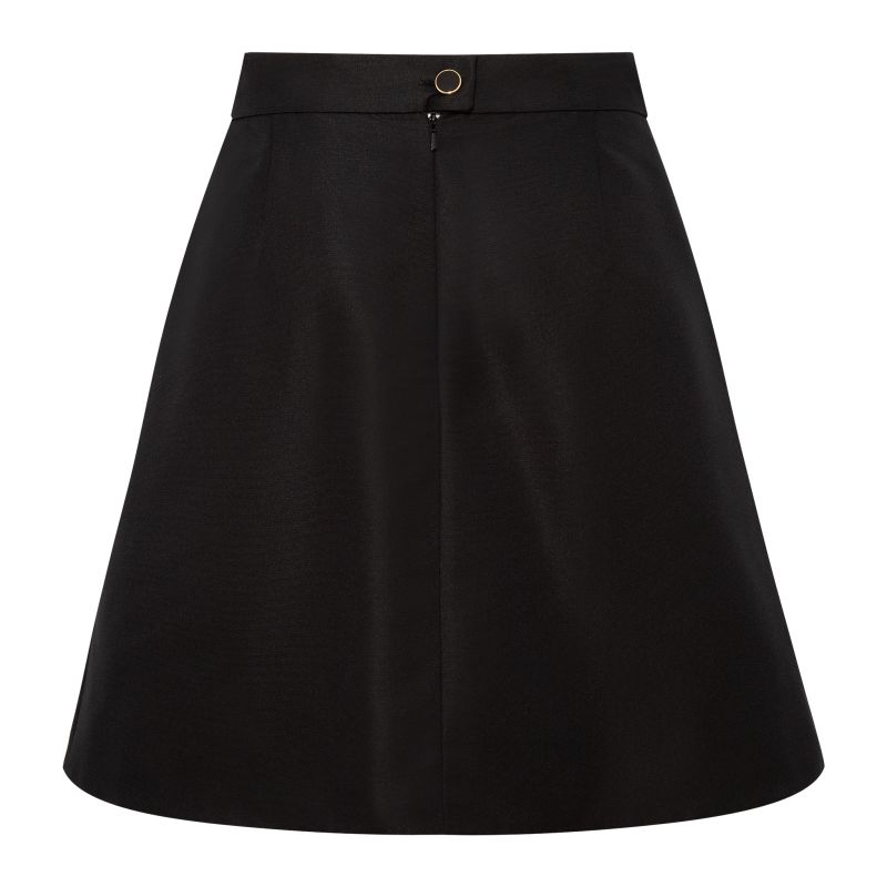 Pleated Silk-Blend Flared Skirt/Black image