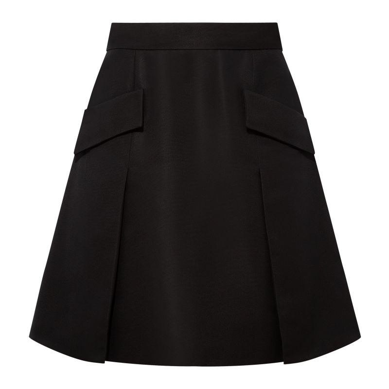 Pleated Silk-Blend Flared Skirt/Black image