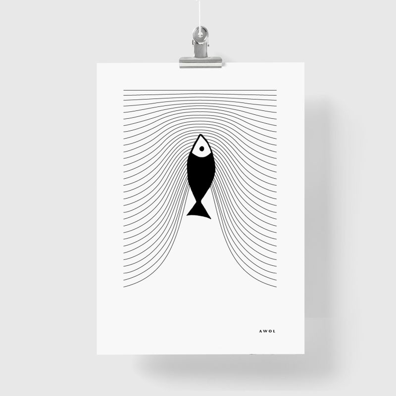 Plenty Of Fish In The Sea: Graphic Fish Art Print With Minimalist Line Wave Pattern image