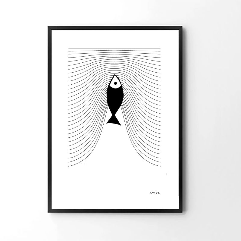 Plenty Of Fish In The Sea: Graphic Fish Art Print With Minimalist Line Wave Pattern image