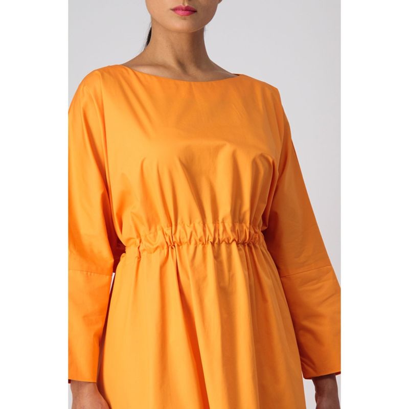 Boat Neck Cotton Kaftan With Rushed Belted Waistline image