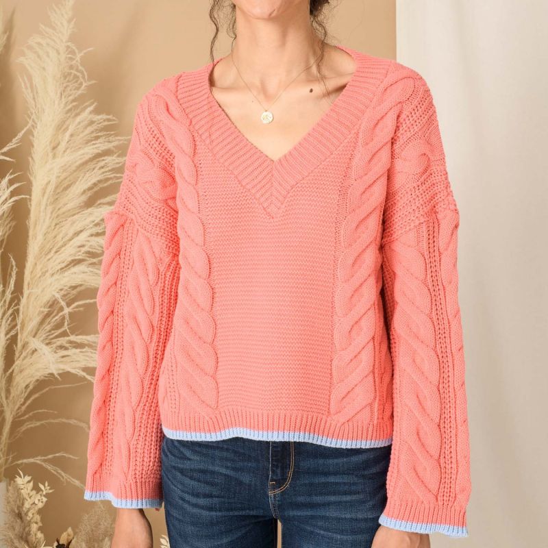 Katrina Cable V-Neck Jumper Coral image