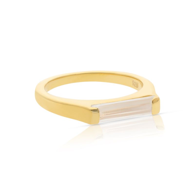 14k Gold Plated Slim Stacking Ring - Moonstone image